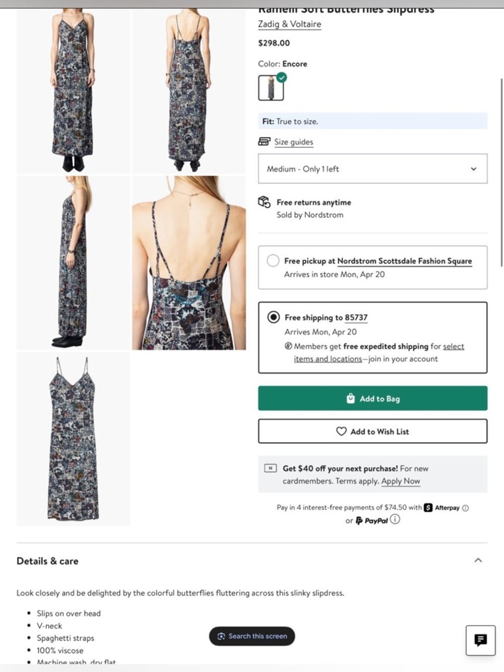 Zadig & Voltaire Ramelil Soft Butterflies Slip Dress Medium - Picture 3 of 5